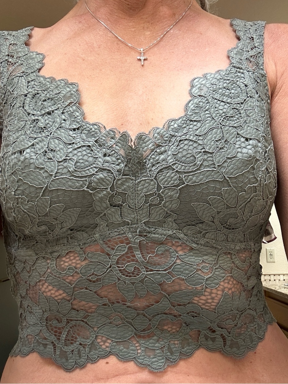 Lace Bralette Chemise in Olive Green